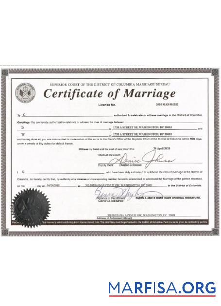 Realistic USA Washington certificate of marriage download for verification